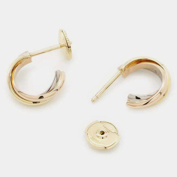 Pre Owned Cartier 18K White, Yellow, Rose Gold Trinity Earrings