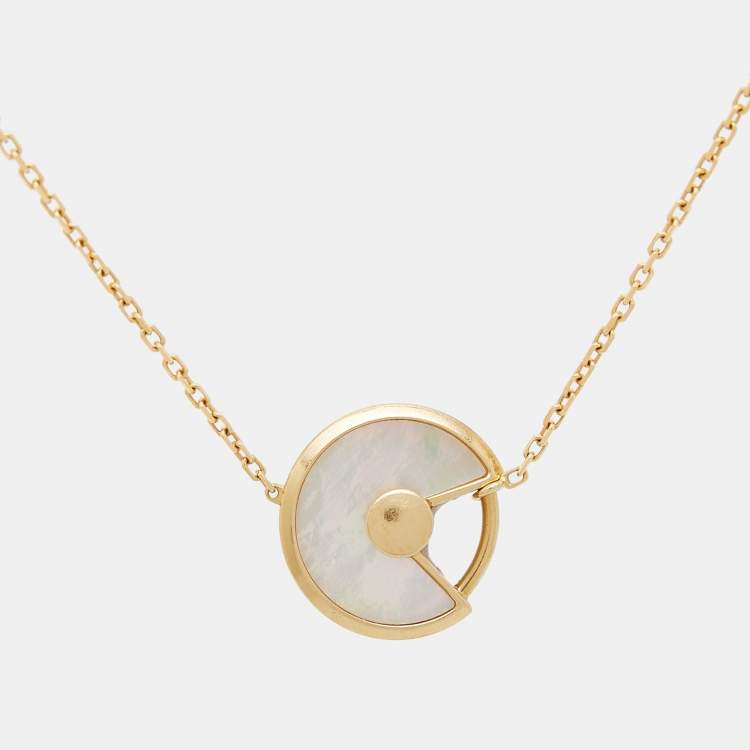 Pre Owned Cartier Amulette De Cartier Mother of Pearl Diamond 18k Yellow Gold XS Model Bracelet