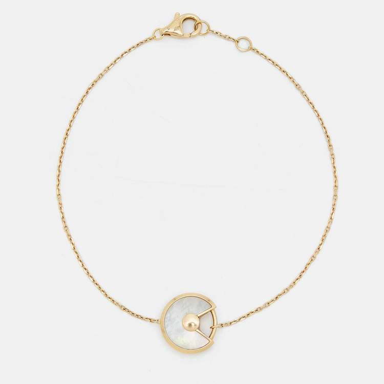 Pre Owned Cartier Amulette De Cartier Mother of Pearl Diamond 18k Yellow Gold XS Model Bracelet
