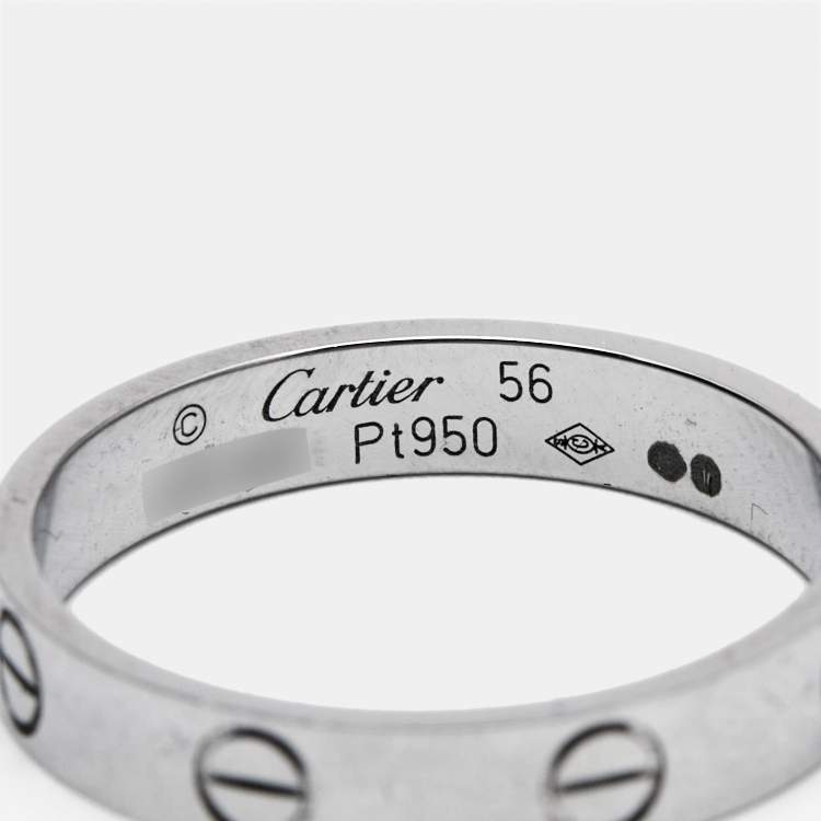 Pre Owned Cartier Love Platinum Small Model Wedding Band Ring Size 56