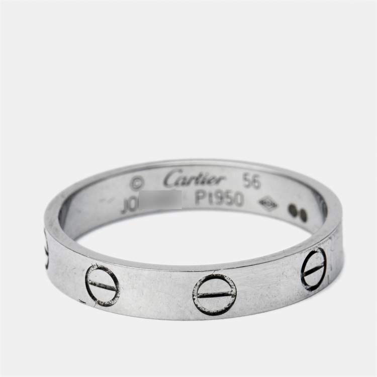 Pre Owned Cartier Love Platinum Small Model Wedding Band Ring Size 56