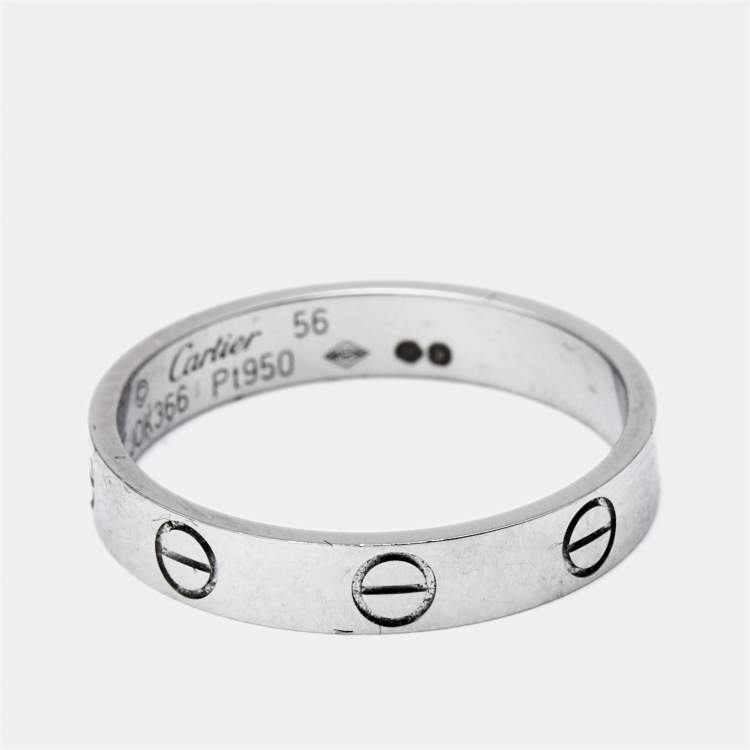 Pre Owned Cartier Love Platinum Small Model Wedding Band Ring Size 56