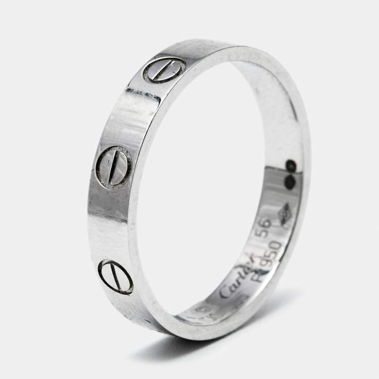 Pre Owned Cartier Love Platinum Small Model Wedding Band Ring Size 56