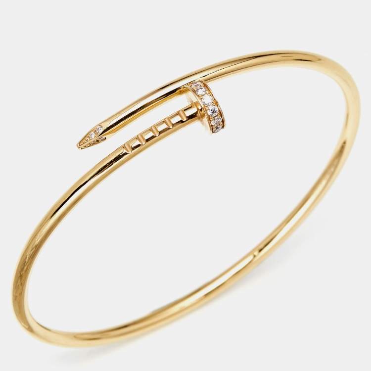 Pre Owned Cartier Juste Un Clou Diamond 18k Yellow Gold Small Model Bracelet 15