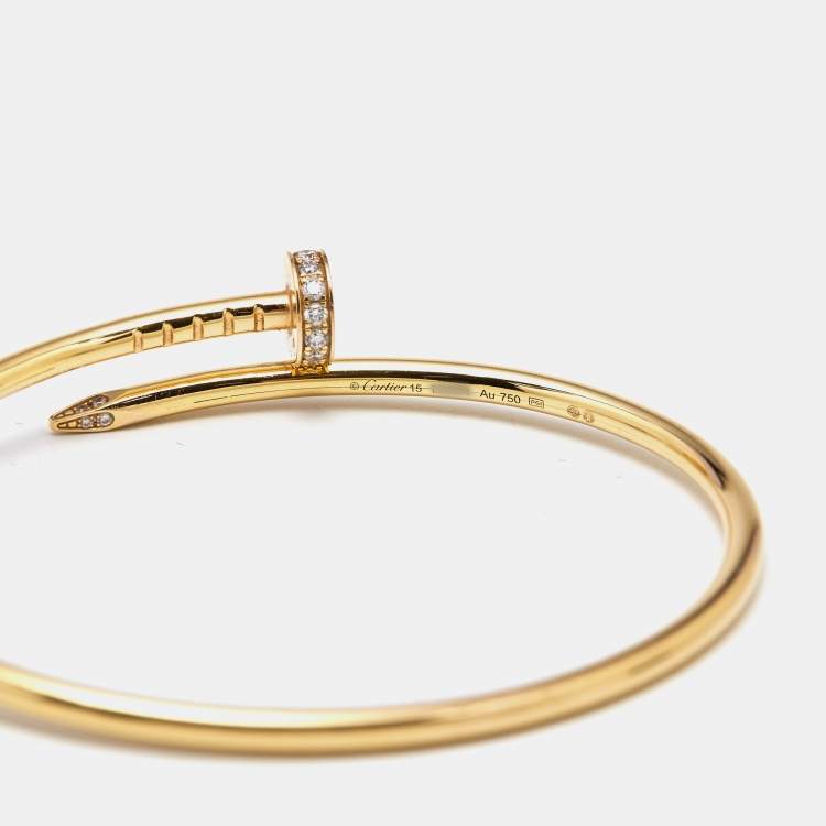 Pre Owned Cartier Juste Un Clou Diamond 18k Yellow Gold Small Model Bracelet 15