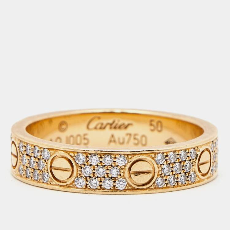 Pre Owned Cartier Love Diamond 18k Yellow Gold Wedding Band Ring Size 50