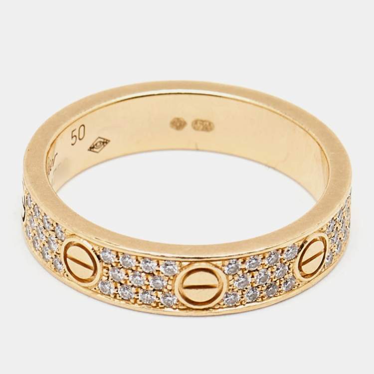 Pre Owned Cartier Love Diamond 18k Yellow Gold Wedding Band Ring Size 50
