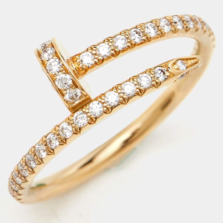 Pre Owned Cartier Juste Un Clou Diamond Half Paved 18k Yellow Gold  Ring Size 51