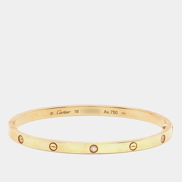 Pre Owned Cartier Love 6 Diamonds 18k Yellow Gold Small Model Bracelet 16