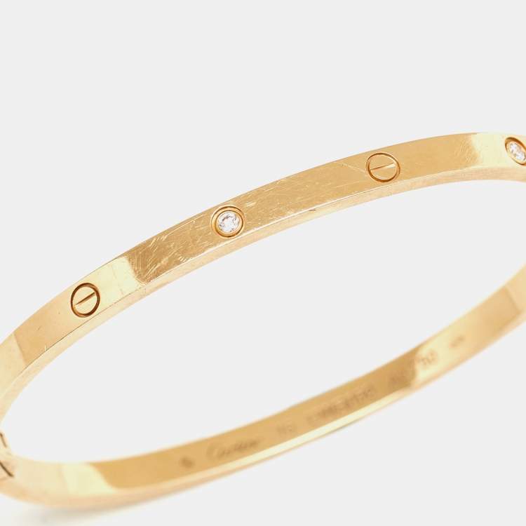 Pre Owned Cartier Love 6 Diamonds 18k Yellow Gold Small Model Bracelet 16