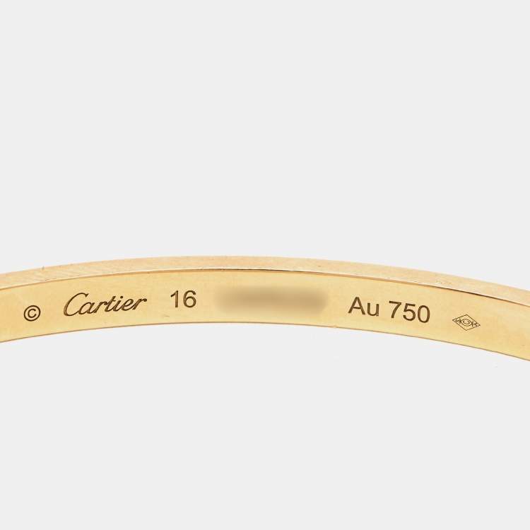 Pre Owned Cartier Love 6 Diamonds 18k Yellow Gold Small Model Bracelet 16