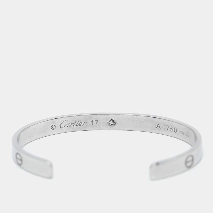Pre Owned Cartier Love 1 Diamond 18k White Gold Open Cuff Bracelet 17