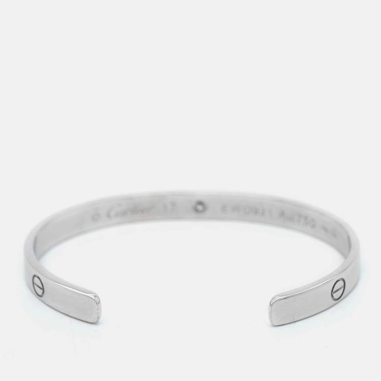 Pre Owned Cartier Love 1 Diamond 18k White Gold Open Cuff Bracelet 17