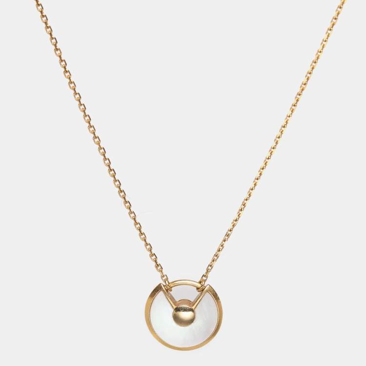 Pre Owned Cartier Amulette De Cartier Mother of Pearl Diamond 18k Yellow Gold XS Model Necklace