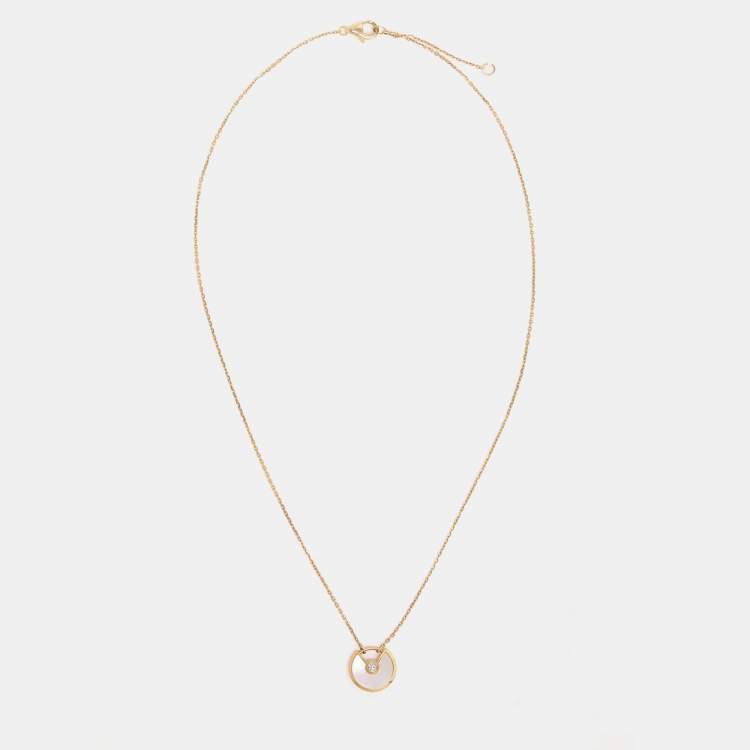 Pre Owned Cartier Amulette De Cartier Mother of Pearl Diamond 18k Yellow Gold XS Model Necklace