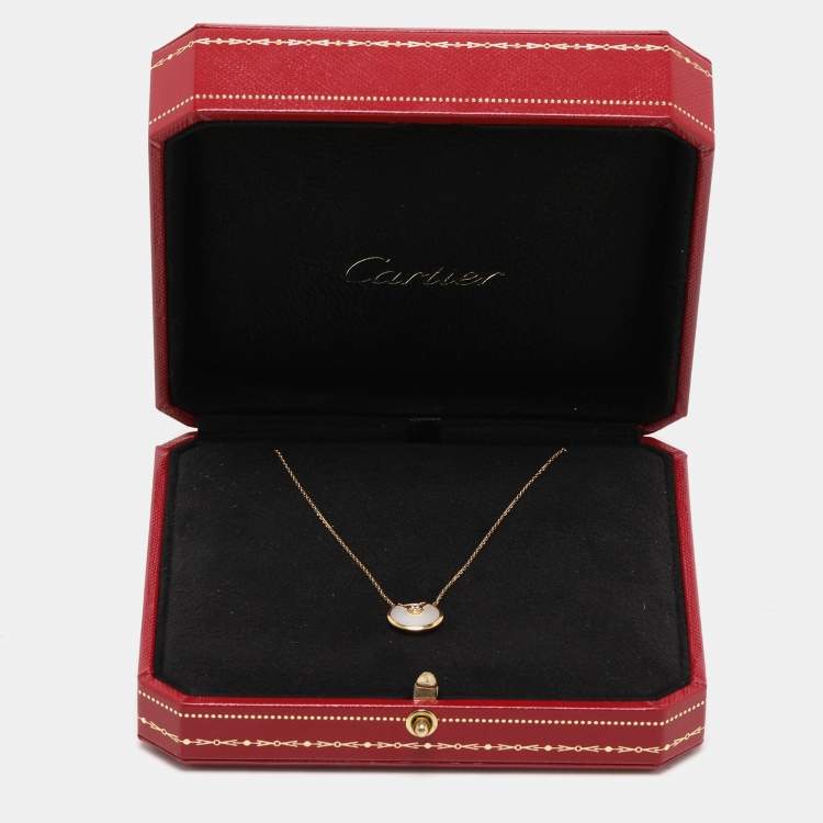 Pre Owned Cartier Amulette De Cartier Mother of Pearl Diamond 18k Yellow Gold XS Model Necklace
