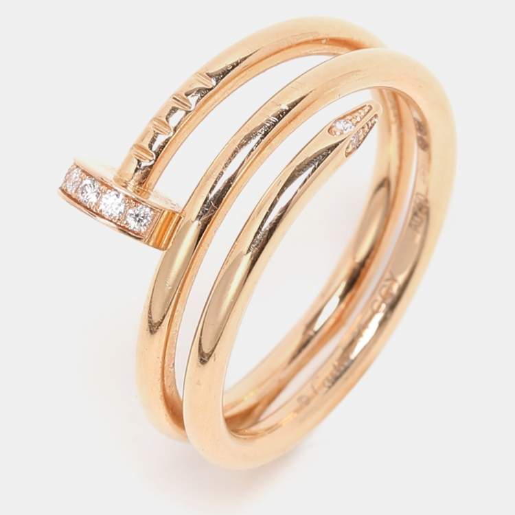 Pre Owned Cartier Juste Un Clou Diamond 18k Rose Gold Ring Size 53