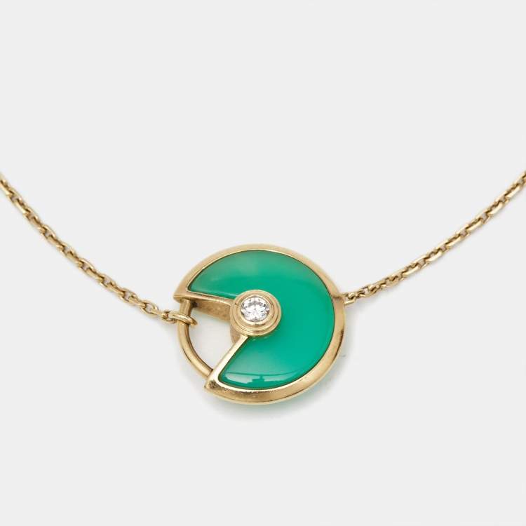 Pre Owned Cartier Amulette De Cartier Chrysoprase Diamond 18k Yellow Gold XS Model Bracelet 