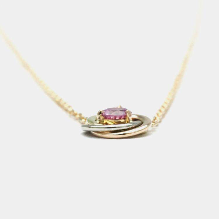 Pre Owned Cartier 18K Yellow, Rose, White Gold Trinity Pink Sapphire Necklace