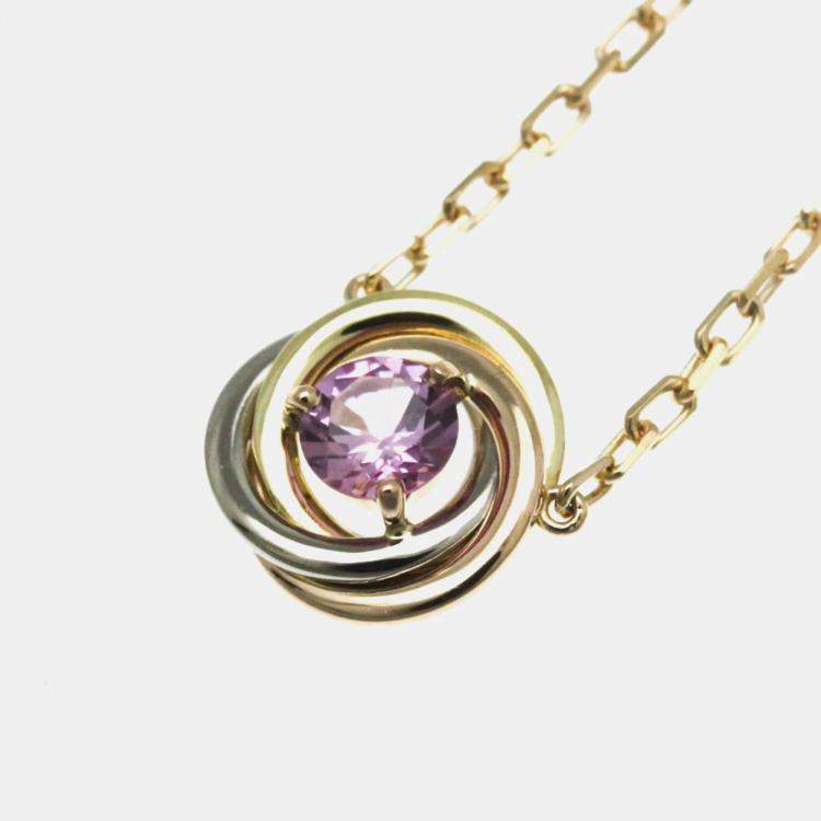 Pre Owned Cartier 18K Yellow, Rose, White Gold Trinity Pink Sapphire Necklace