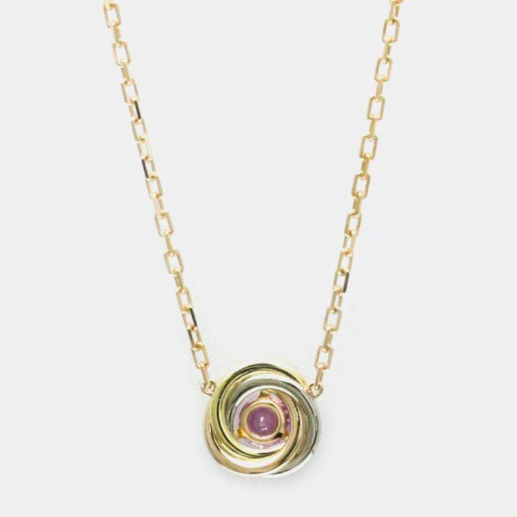 Pre Owned Cartier 18K Yellow, Rose, White Gold Trinity Pink Sapphire Necklace