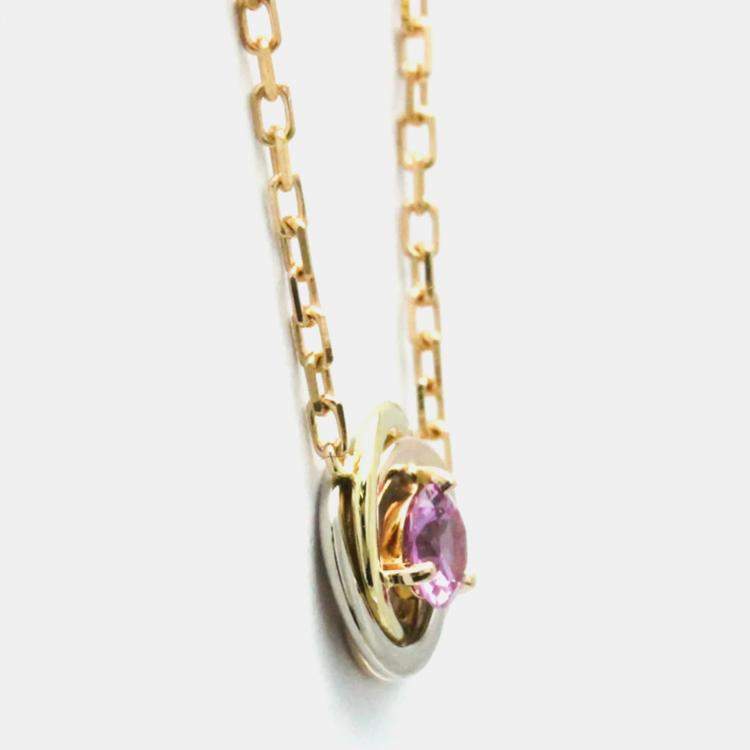 Pre Owned Cartier 18K Yellow, Rose, White Gold Trinity Pink Sapphire Necklace
