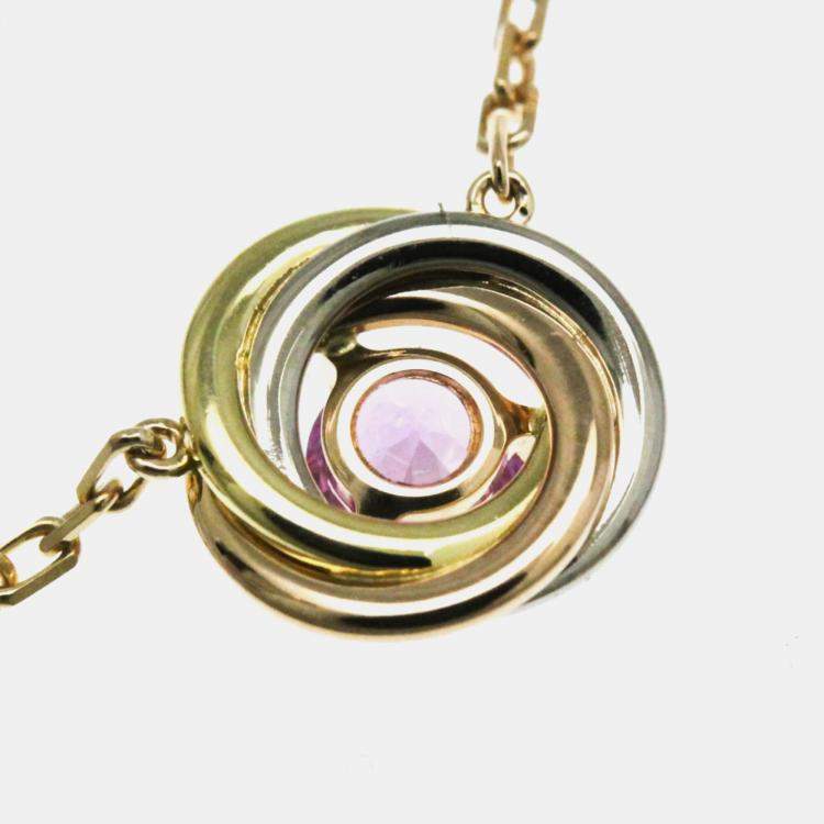 Pre Owned Cartier 18K Yellow, Rose, White Gold Trinity Pink Sapphire Necklace