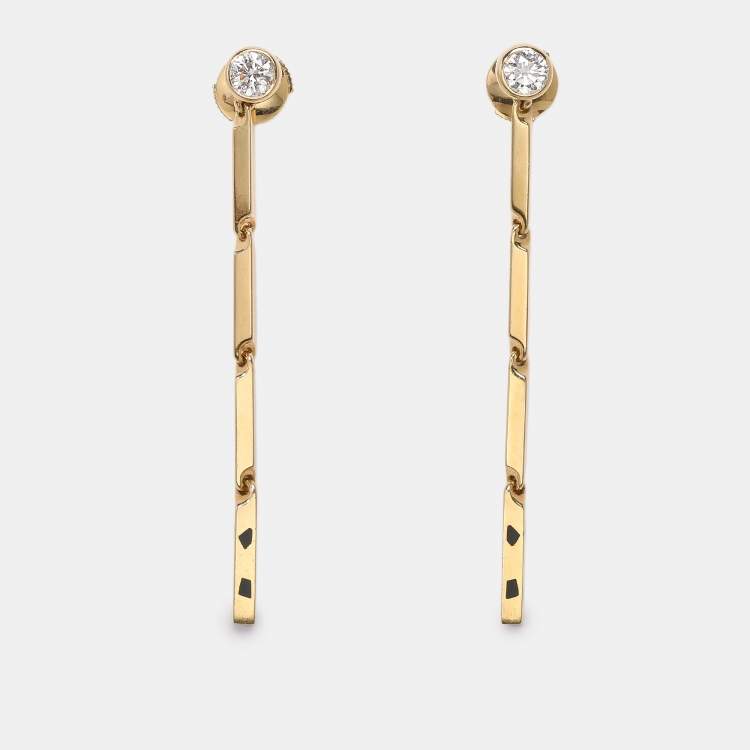Pre Owned Cartier Panthère Diamond and Black Lacquer 18 Karat Gold Pendant Earrings