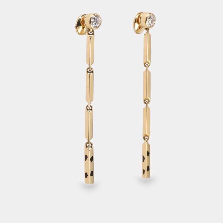 Pre Owned Cartier Panthère Diamond and Black Lacquer 18 Karat Gold Pendant Earrings