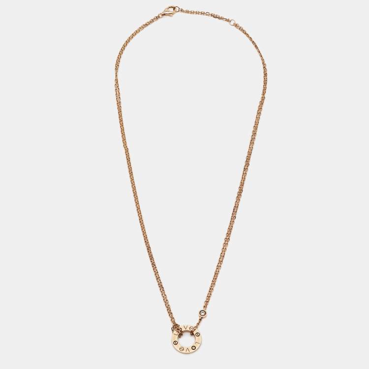 Pre Owned Cartier Love Diamond 18k Rose Gold Necklace