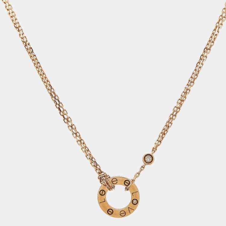 Pre Owned Cartier Love Diamond 18k Rose Gold Necklace