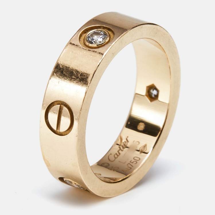 Pre Owned Cartier Love 3 Diamonds 18k Rose Gold Classic Model Ring Size 55