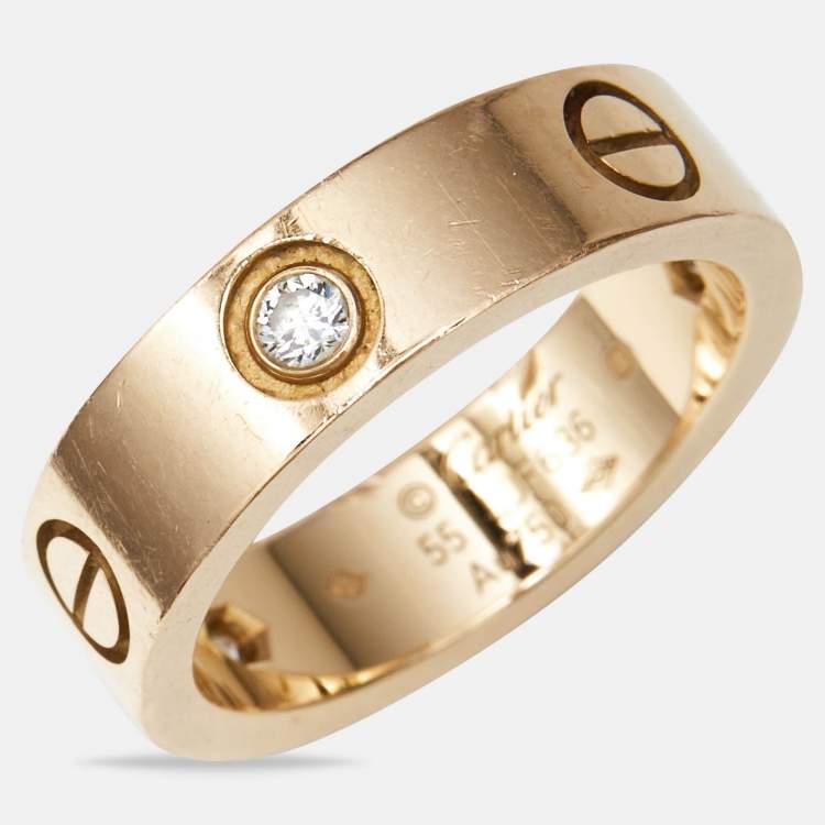 Pre Owned Cartier Love 3 Diamonds 18k Rose Gold Classic Model Ring Size 55