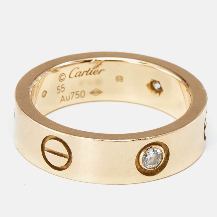 Pre Owned Cartier Love 3 Diamonds 18k Rose Gold Classic Model Ring Size 55