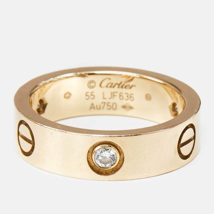 Pre Owned Cartier Love 3 Diamonds 18k Rose Gold Classic Model Ring Size 55