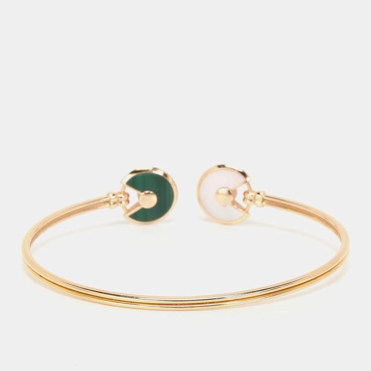 Pre Owned Cartier Amulette De Cartier Malachite White Mother Of Pearl & Diamond 18k Rose Gold Open Bracelet 17cm