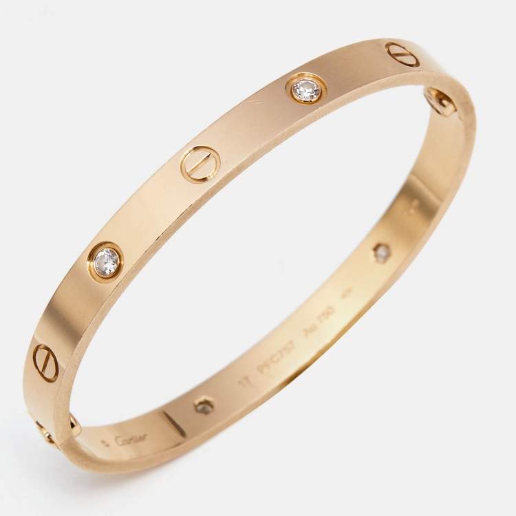 Pre Owned Cartier Love 4 Diamonds 18k Rose Gold Bracelet 17