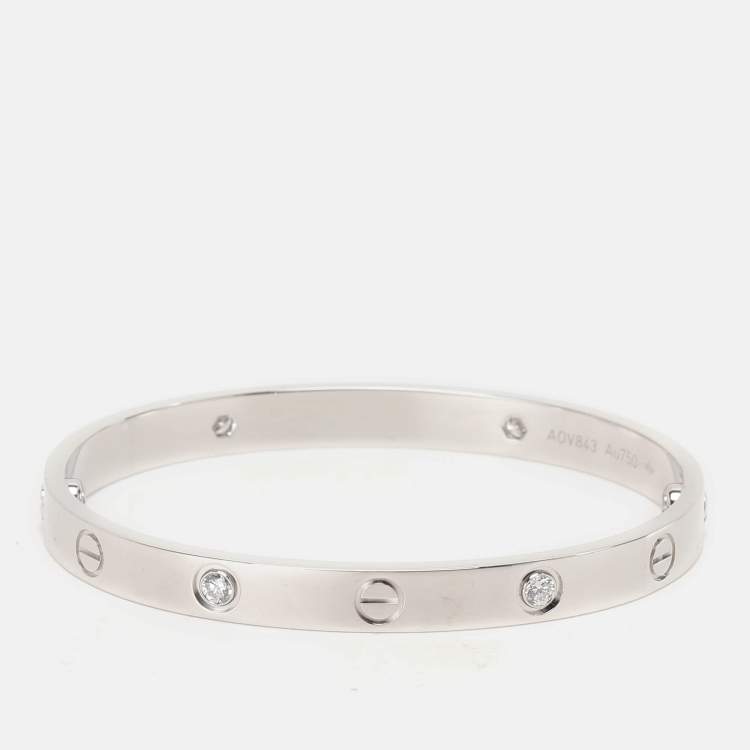 مملوكة مسبقًا Cartier 18K White Gold and Diamond Love Bangle Bracelet Size 17