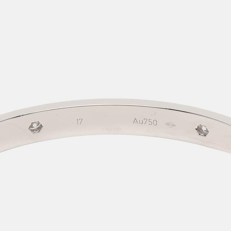 مملوكة مسبقًا Cartier 18K White Gold and Diamond Love Bangle Bracelet Size 17