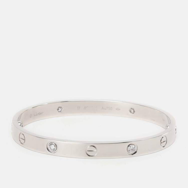 مملوكة مسبقًا Cartier 18K White Gold and Diamond Love Bangle Bracelet Size 17