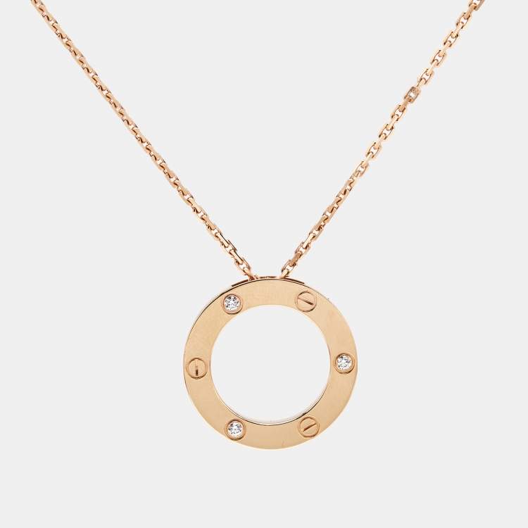 Pre Owned Cartier Love Diamond 18k Rose Gold Pendant Necklace