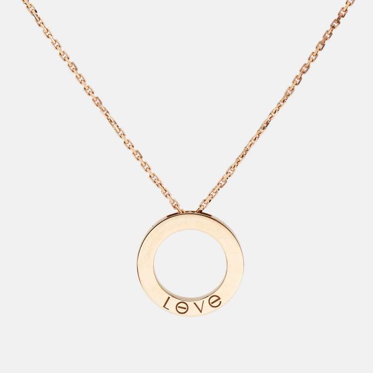Pre Owned Cartier Love Diamond 18k Rose Gold Pendant Necklace