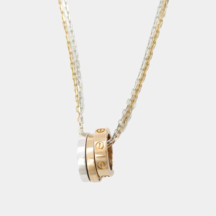 Pre Owned Cartier 18K White Pink Gold Diamond Love Three Hoop Necklace