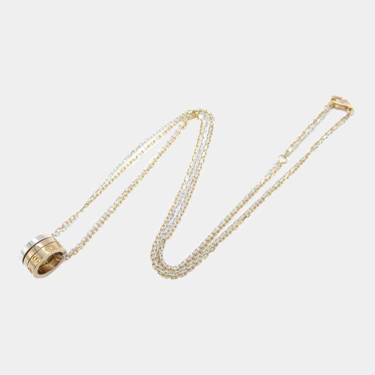 Pre Owned Cartier 18K White Pink Gold Diamond Love Three Hoop Necklace