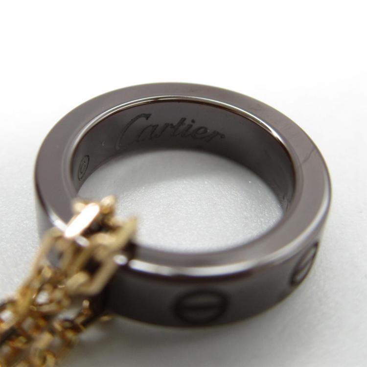 Pre Owned Cartier Ceramic 18K Pink Gold Diamond Love Three Hoop Necklace 