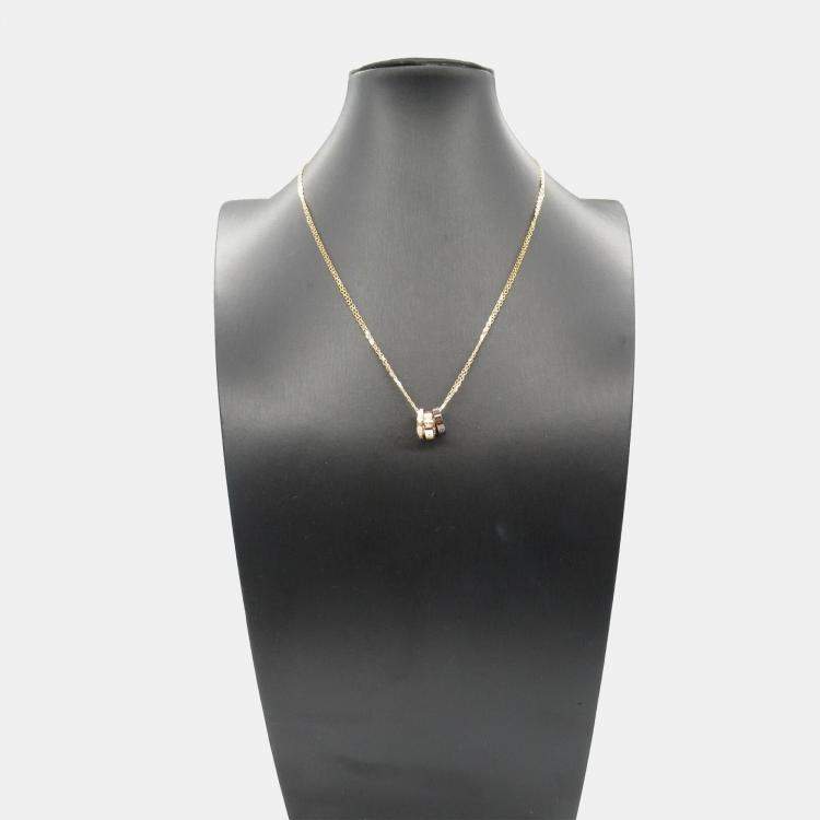 Pre Owned Cartier Ceramic 18K Pink Gold Diamond Love Three Hoop Necklace 