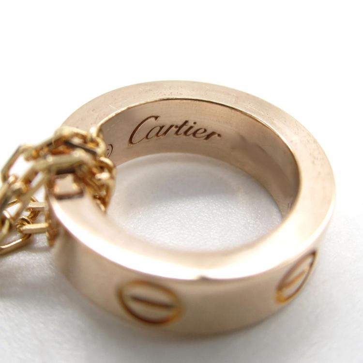 Pre Owned Cartier Ceramic 18K Pink Gold Diamond Love Three Hoop Necklace 