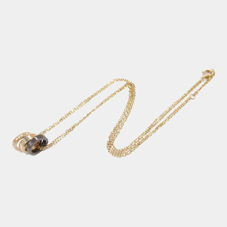 Pre Owned Cartier Ceramic 18K Pink Gold Diamond Love Three Hoop Necklace 