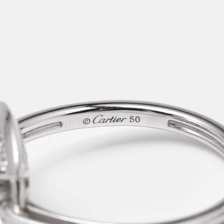 Pre Owned Cartier Amulette de Cartier Diamond 18K White Gold Ring Size 50