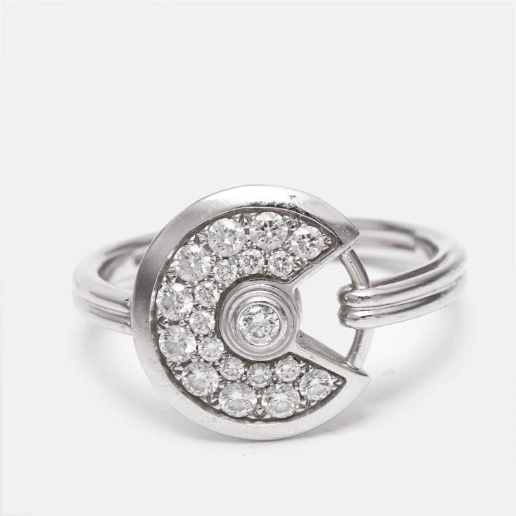 Pre Owned Cartier Amulette de Cartier Diamond 18K White Gold Ring Size 50